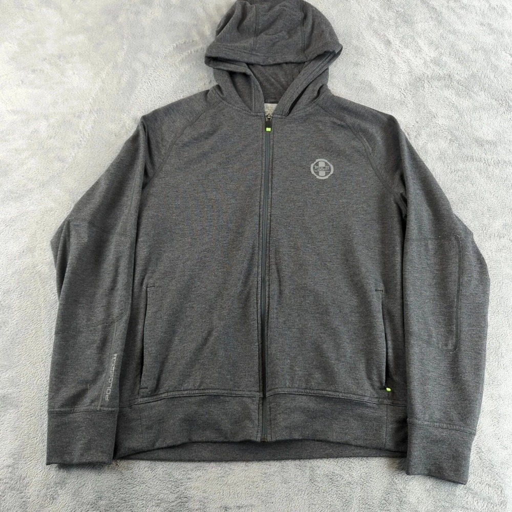Polo Sport Hoodie Mens Large‎ Gray Full Zip Sweatshirt Activewear Running Logo